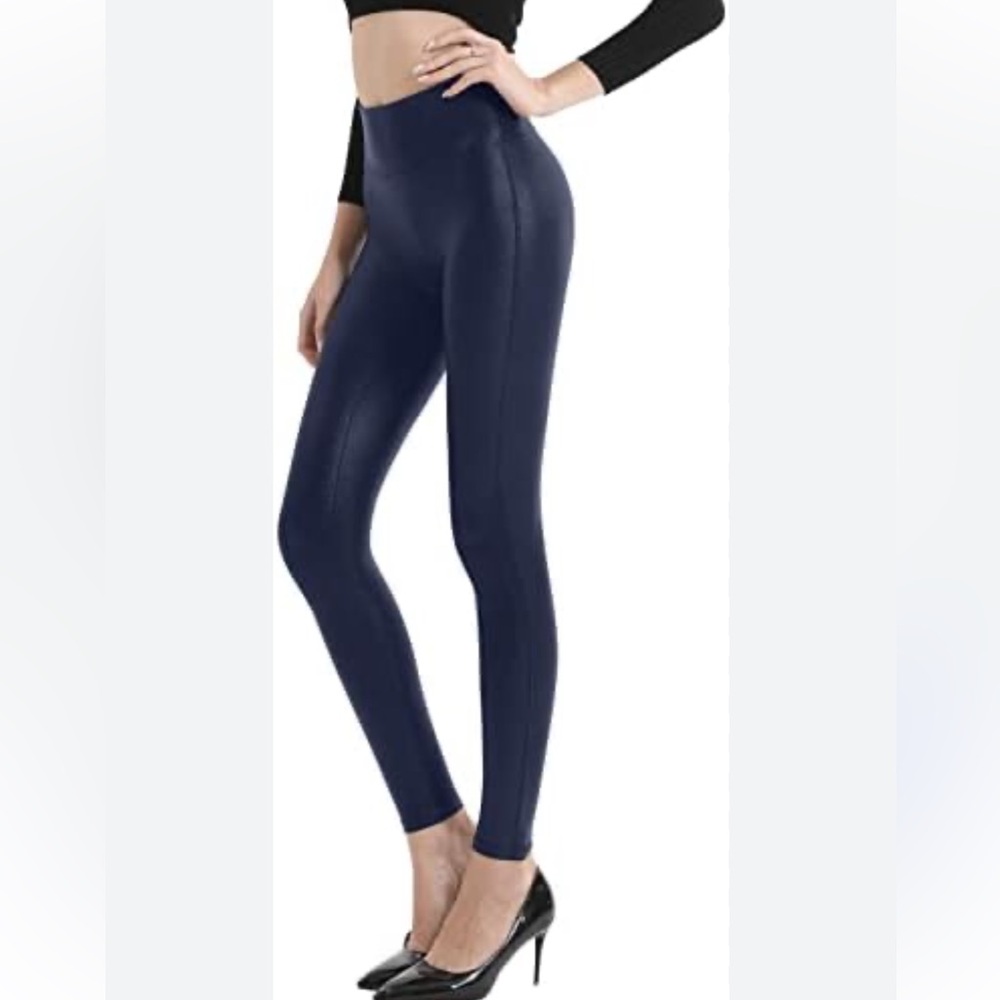 Retro Gong Faux‎ Leather Blue Leggings. Size XL